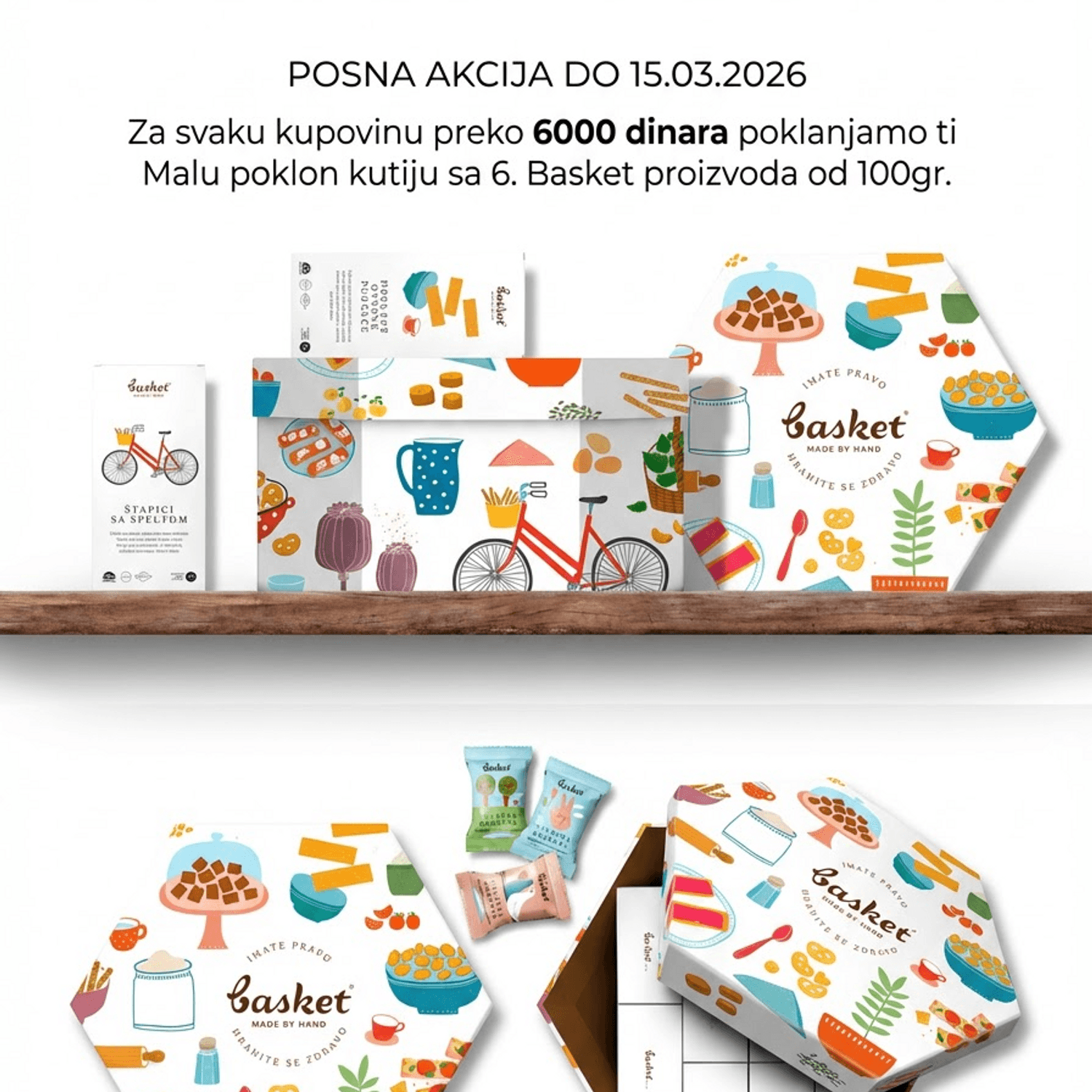 Pistać, macha, malina i kikiriki u raznim posnim kombinacijama. 

U jednom paketu dobijaš savršenu kombinaciju slatkog i slanog:

 Smeša sa kikirikijem
 Smeša sa pistaćima i liofilizovanom malinom
 Basket 5 krekeri
 Matcha keks sa crnom čokoladom
 Pločice sa pistaćima i liofilizovanom malinom

Idealan za posne dane, ali i za sve koji biraju čiste sastojke i pun ukus.
Bez suvišnih dodataka – samo ono što zaista treba da bude unutra.